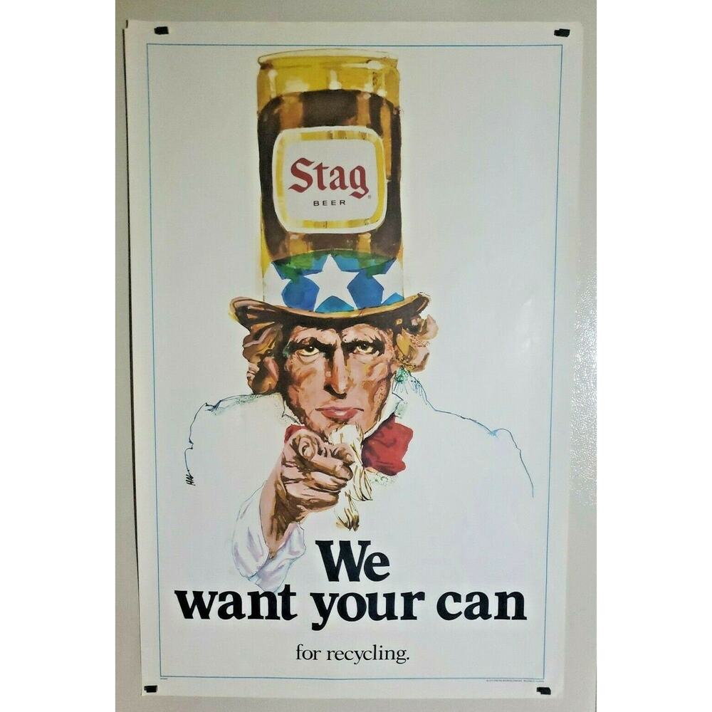 Vintage 1974 Stag Beer Carling Recycling Poster Uncle Sam We Want Your Can  26